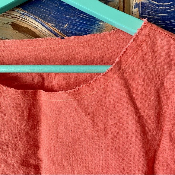 LenokLINEN Loose Ruffle Linen Blouse Coral S - Picture 8 of 11